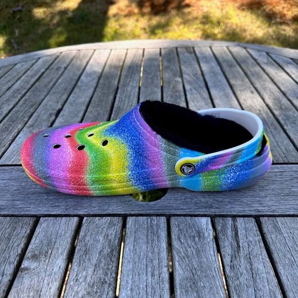 Crocs Classic Lined Mens 10 W 12 Clogs Spray Rainbow Tie Dye Slip On Shoes New - Picture 5 of 13